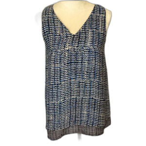 Nic & Zoe Top Blouse Women’s Size Sm  Color Blue Black White V -Neck Sleeveless